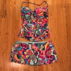 Swimsuit Bleu Rod Beattie. Tankini top and swim skirt bottom.
